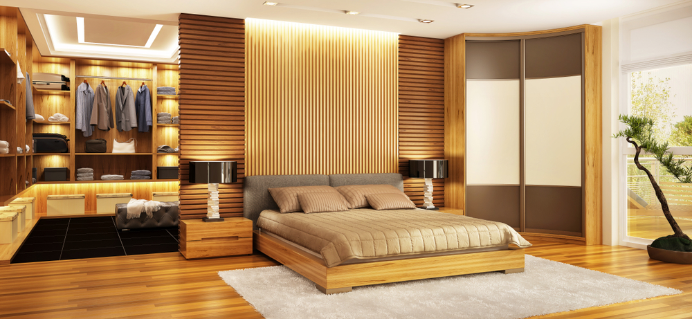 corner wardrobe combined with a bed