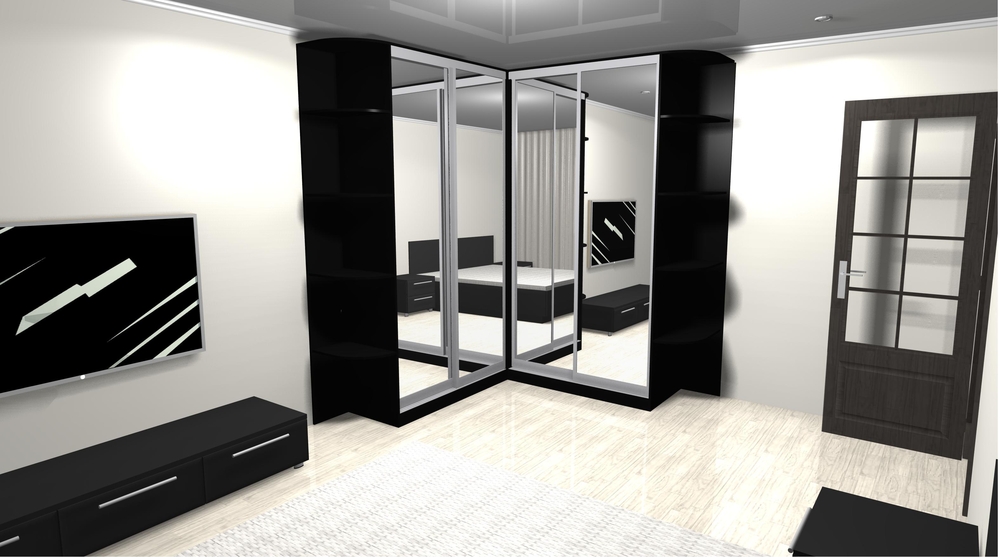 corner wardrobe with a mirror