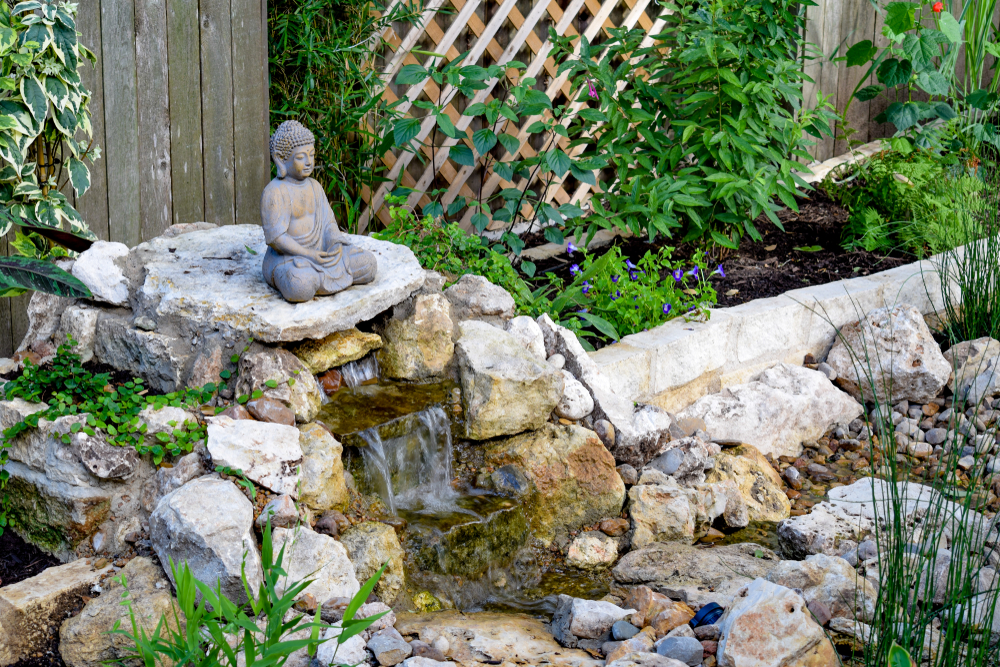 Zen garden Buddha Placement in Home with waterfall for vastu harmony