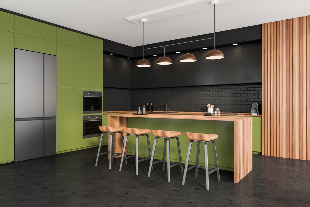 Forest green on black kitchen