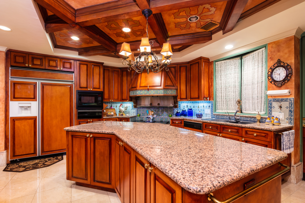 Traditional wood for modular kitchen with classic brown cabinets