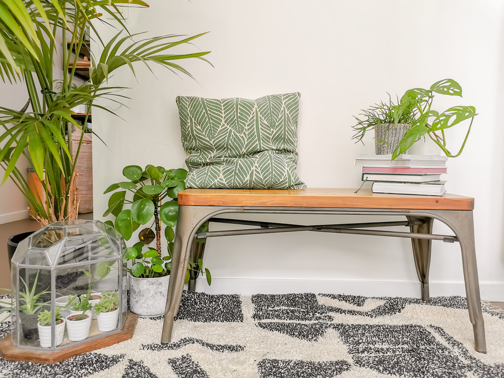 Recycled bench look with green