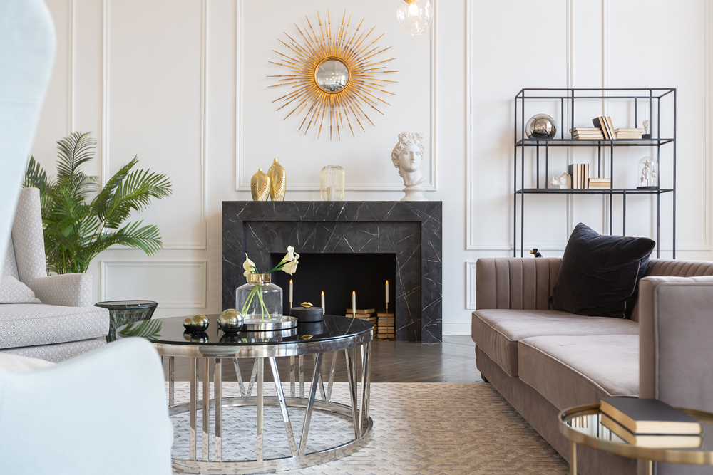 dark coloured marble fireplace is evergreen
