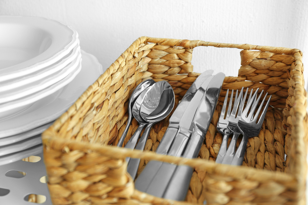 silverware in basket