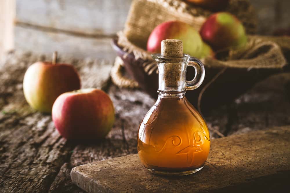 Apple cider vinegar bottle with apples – DIY fruit fly trap for a bug-free kitchen