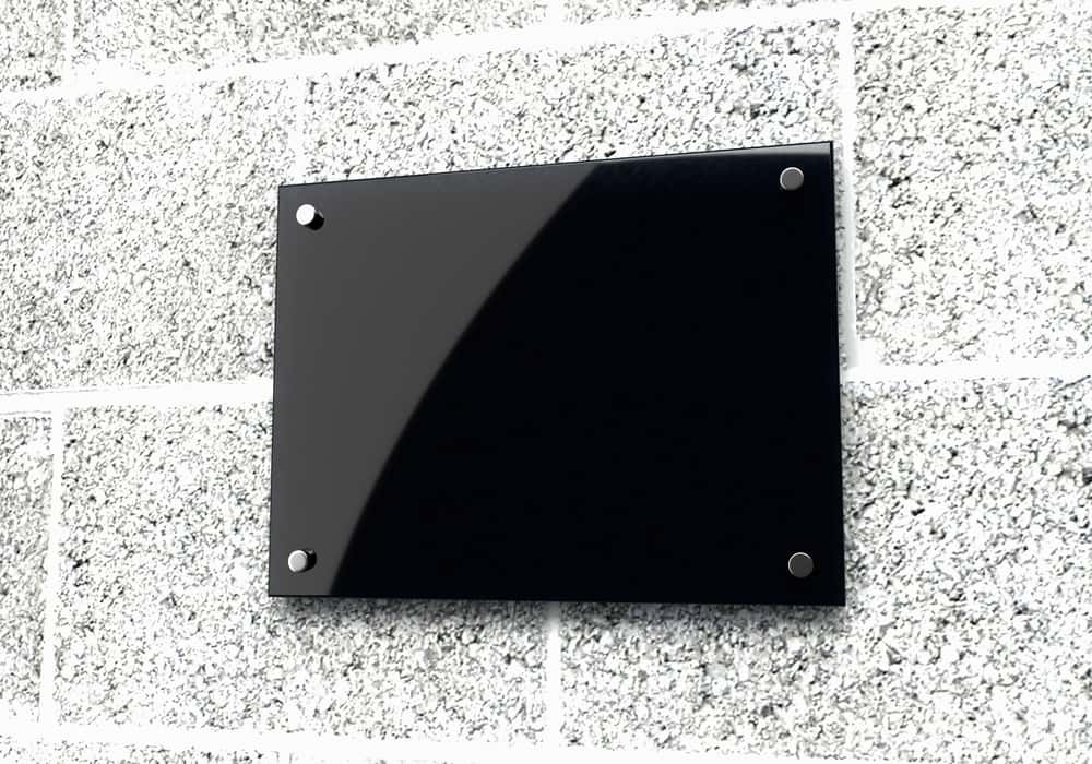 elegant jet black glass name plate