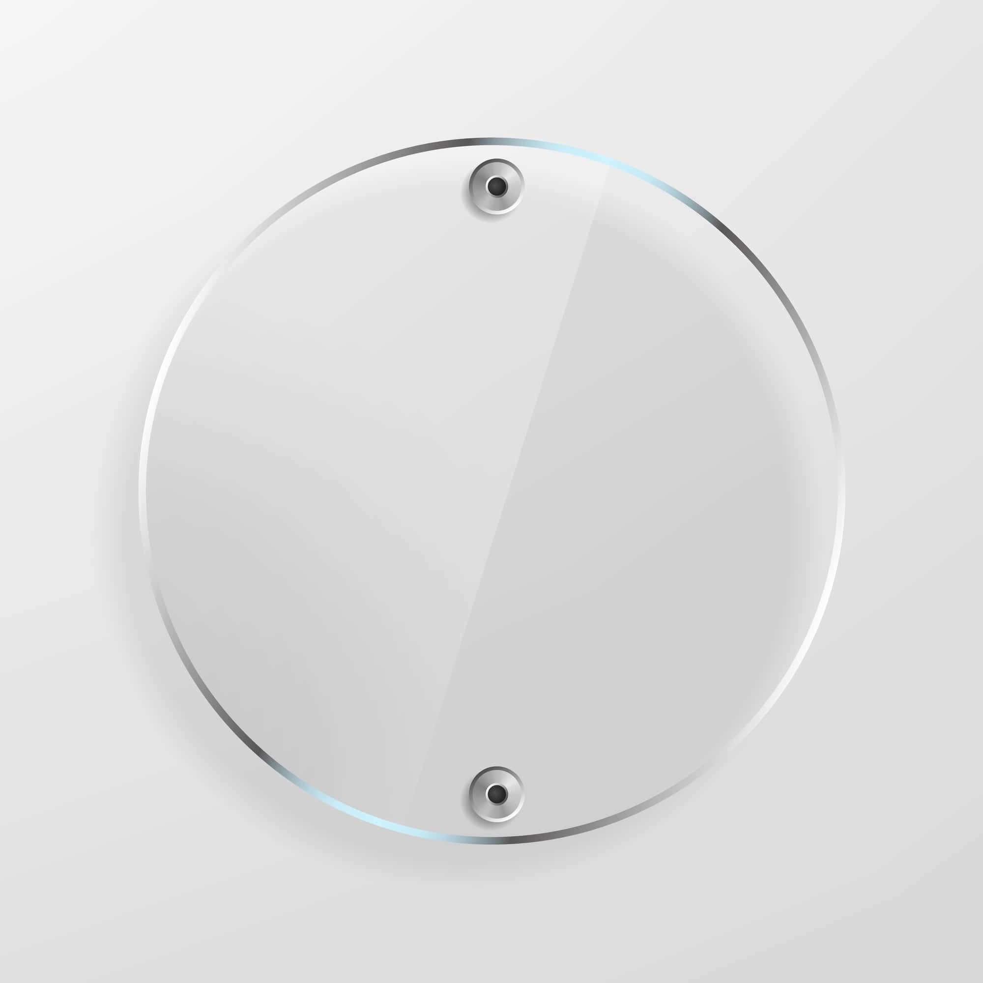 round-shaped clear glass name plate