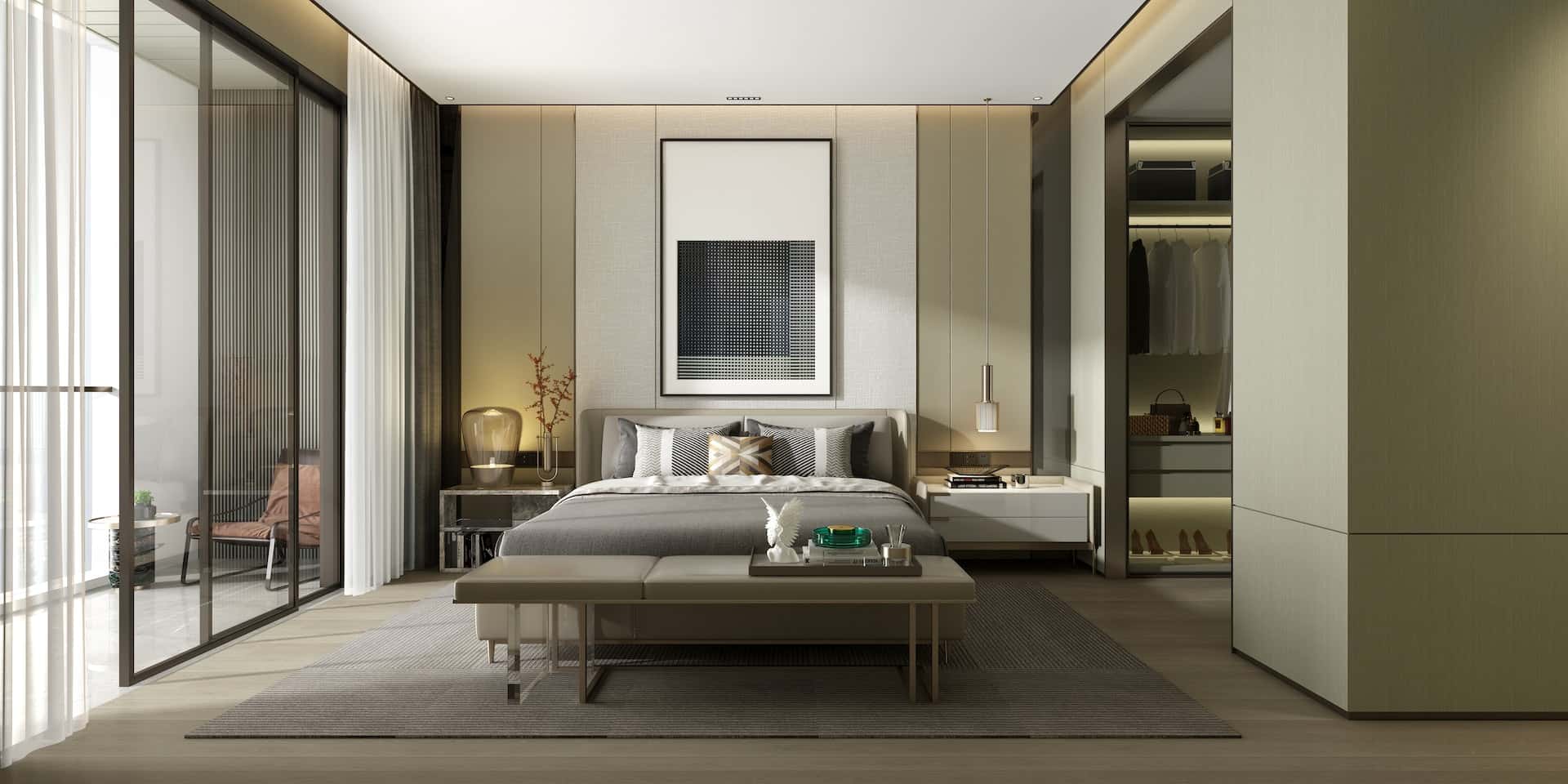 Tall Windows Bedroom Design 