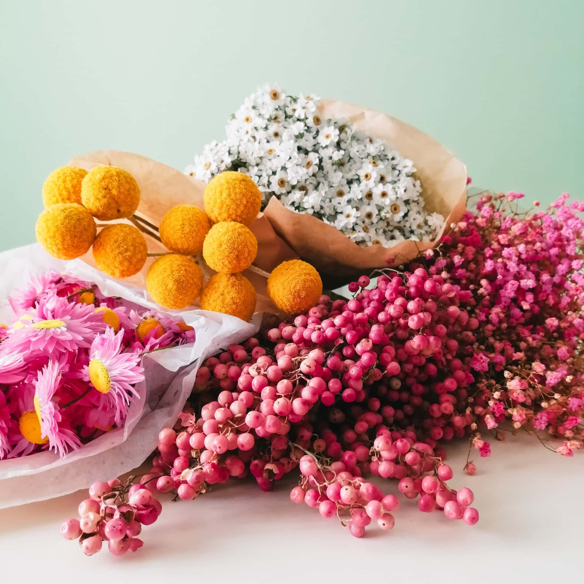 varied flowers and colours for decoration