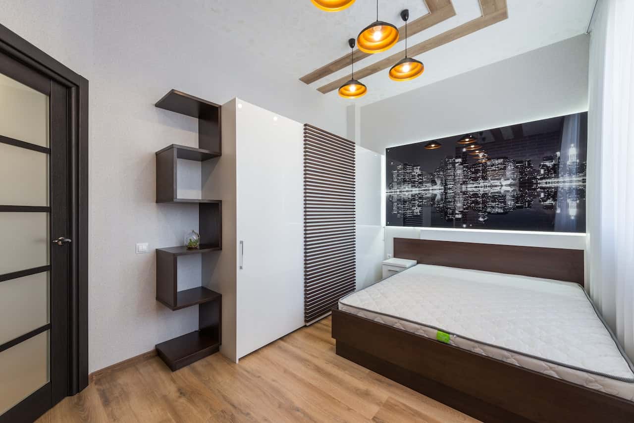 white glossy sliding wardrobe with loft