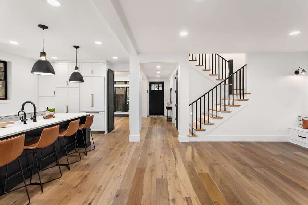 U-shaped staircase with handrails
