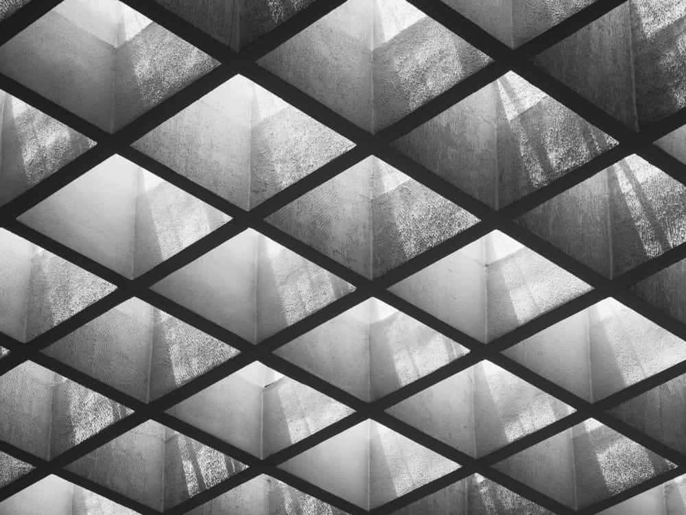 Geometric ceiling design with ceiling light patterns and shadow effects