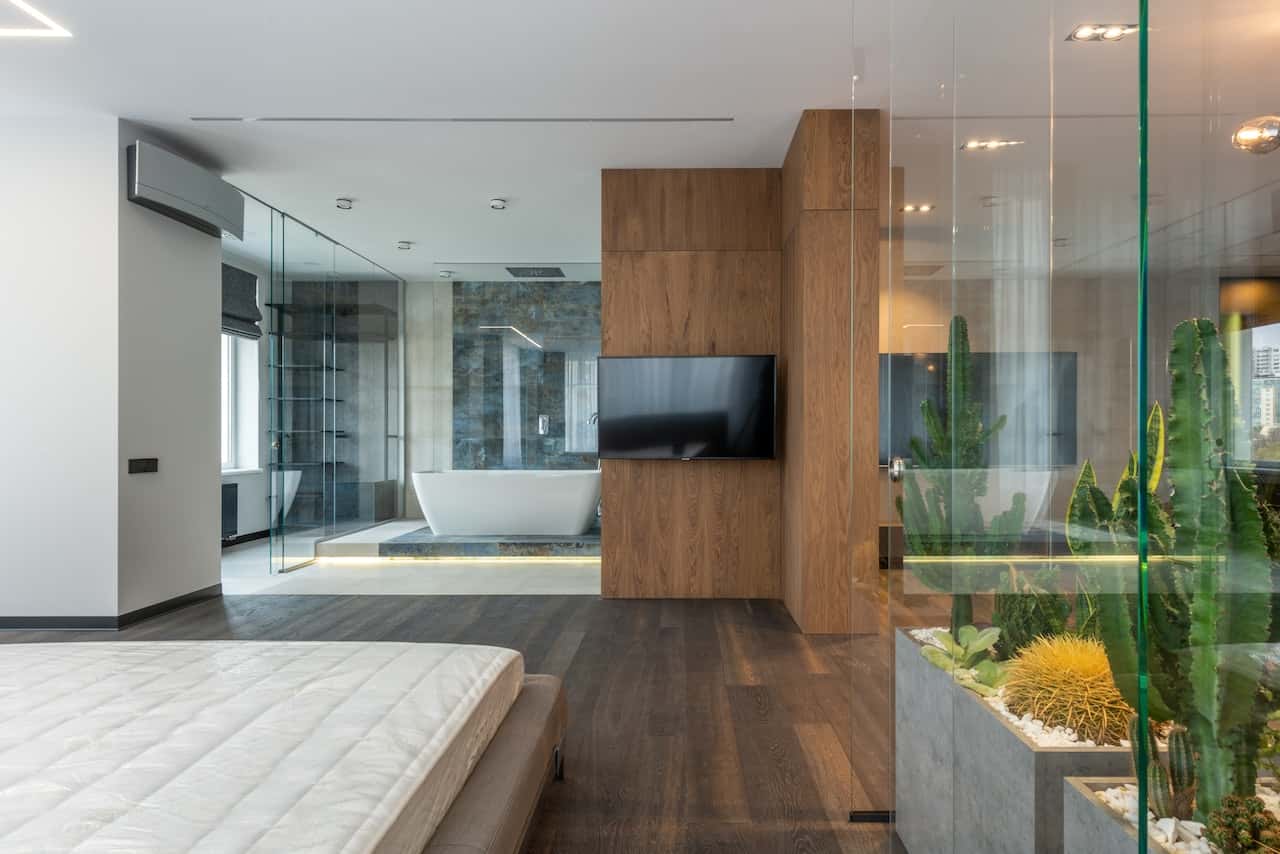 bathroom in a box of glass