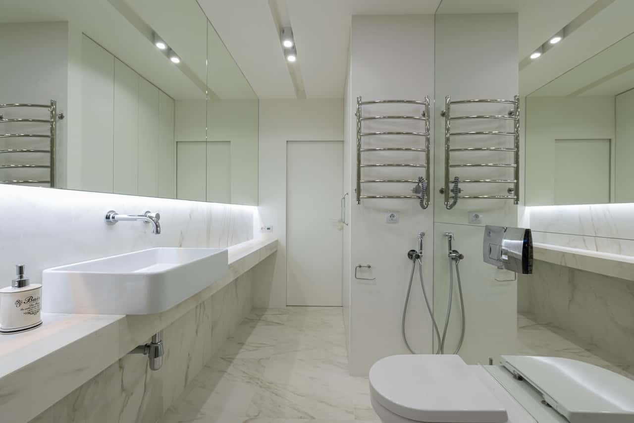 bathroom with under mirror lights