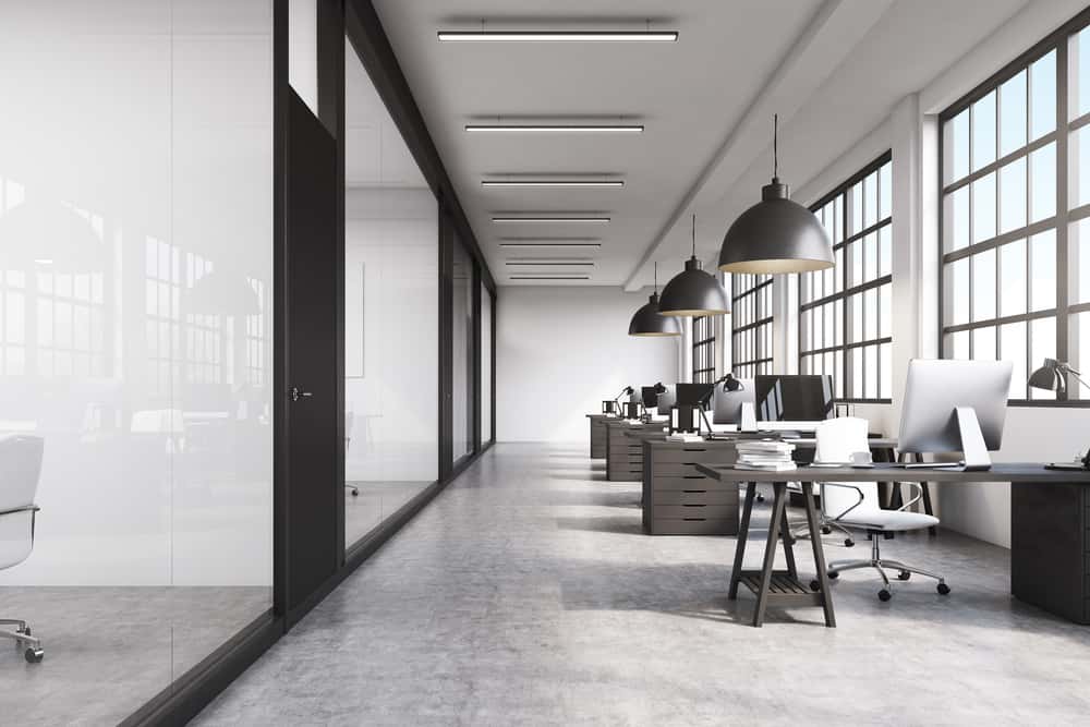 Contemporary office with staircase lighting ideas and large pendant lights