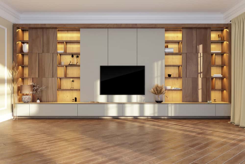 built-in shelving for tv unit
