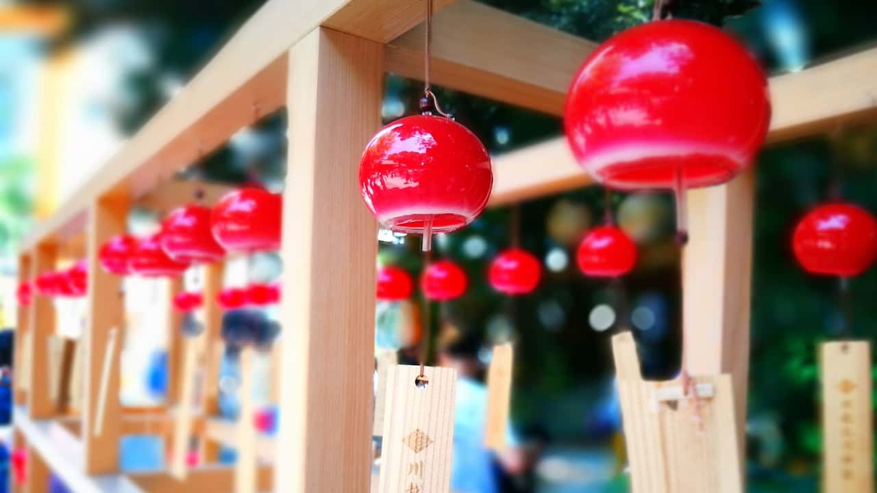 Bright red glass wind chimes vastu decor for success and vibrant home energy