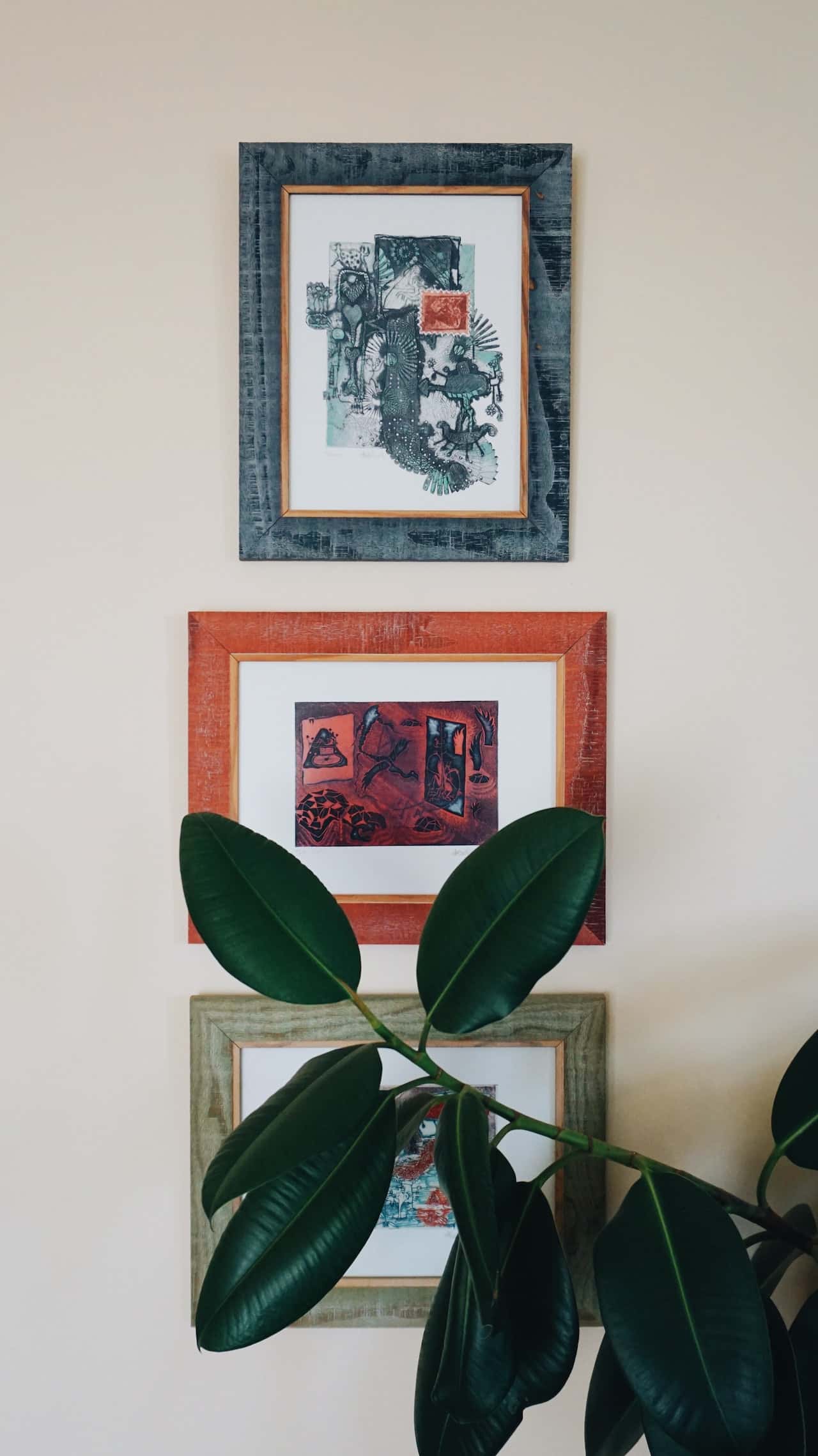 colourful wall adjacent to bed