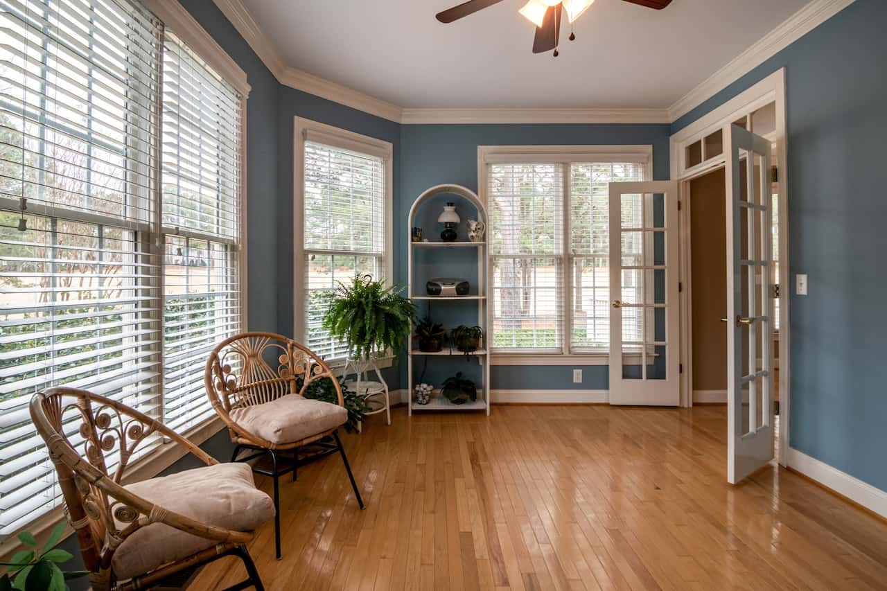 contrasting shades with a vaulted ceiling