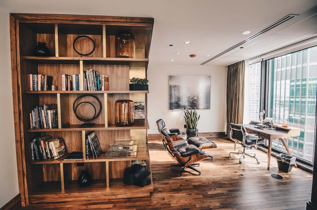 floor-to-ceiling corner bookshelf for the living room