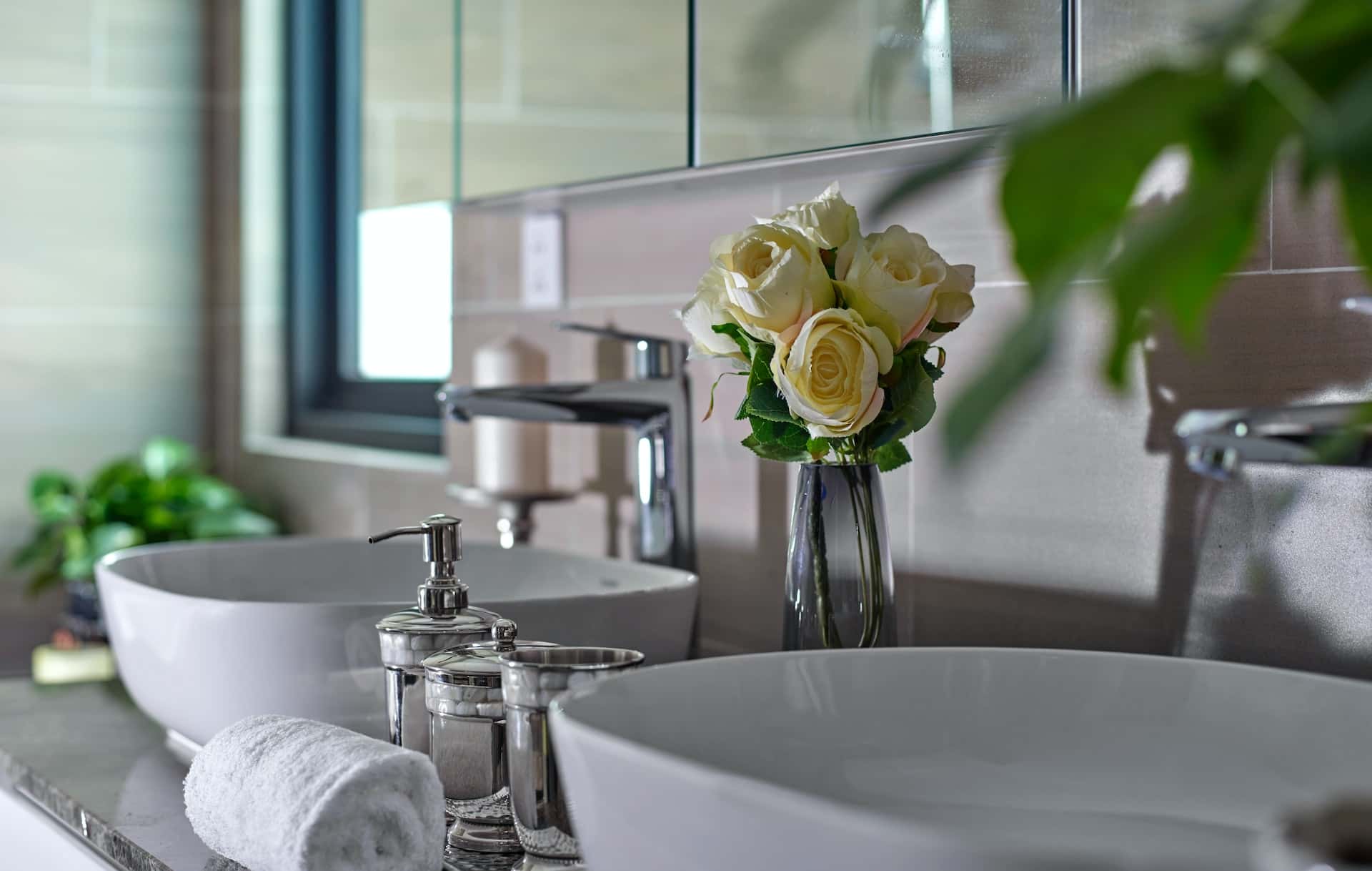 flowers washroom countertops