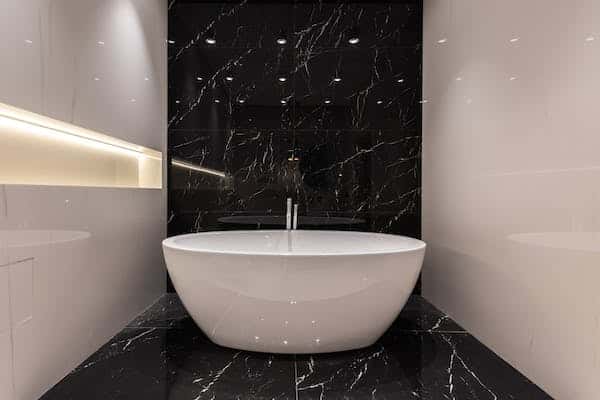 shiny black floor with white veins