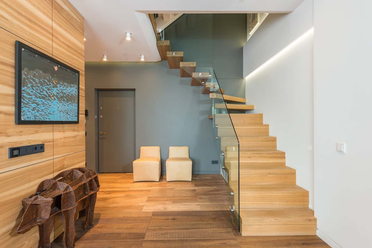 stairs railing designs in steel and glass