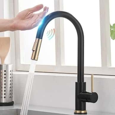 Kitchen tap designs with automatic sensor and curved faucet head
