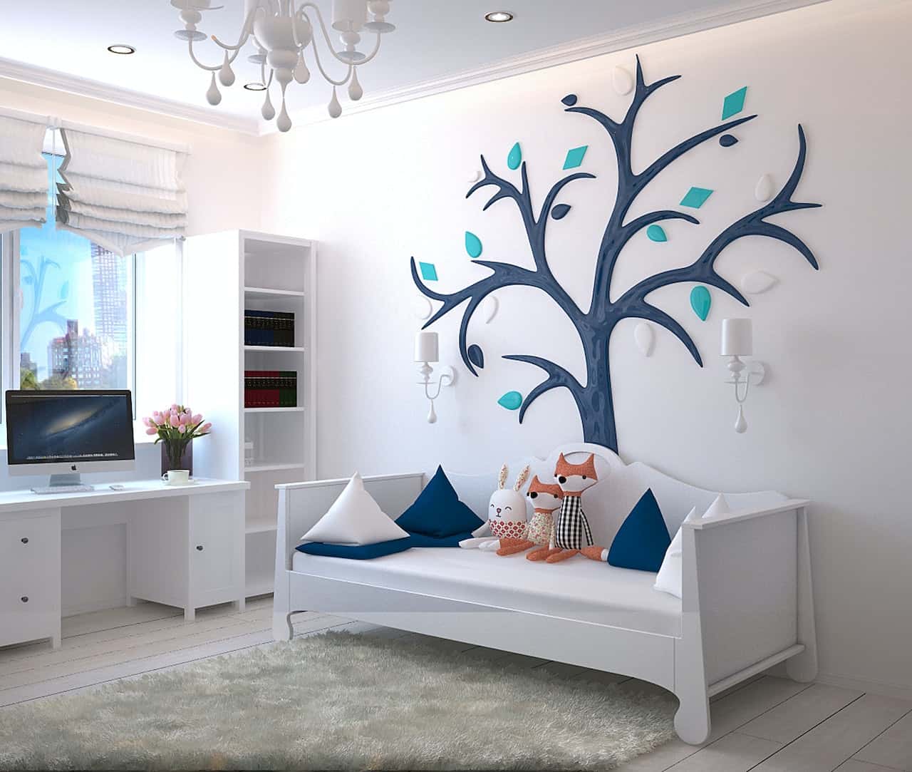 white bedroom wooden flooring