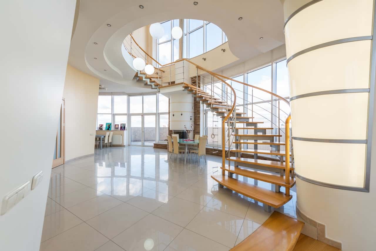 wooden stairs railing design with glass