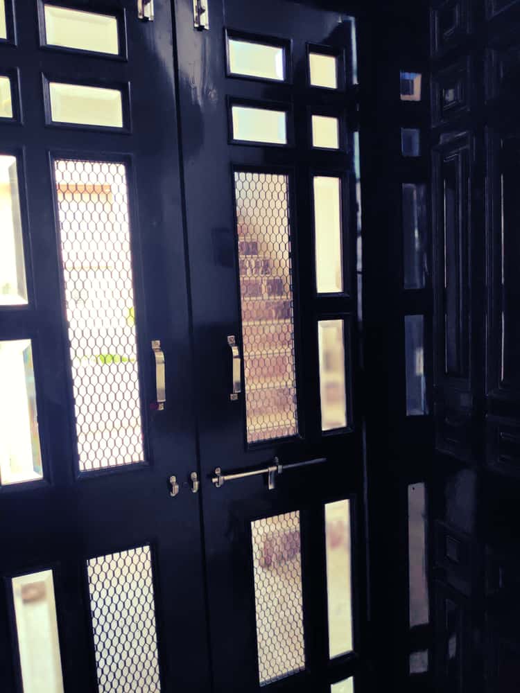 Main door mosquito net design with modern black frame
