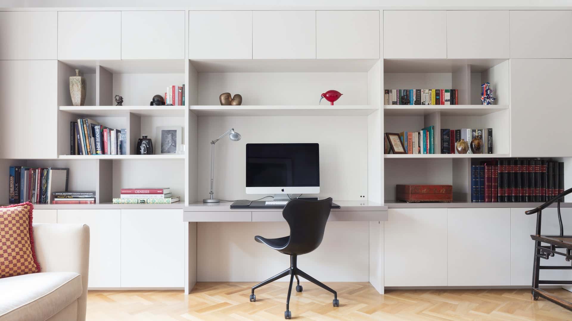 bedroom study table with bookshelf design