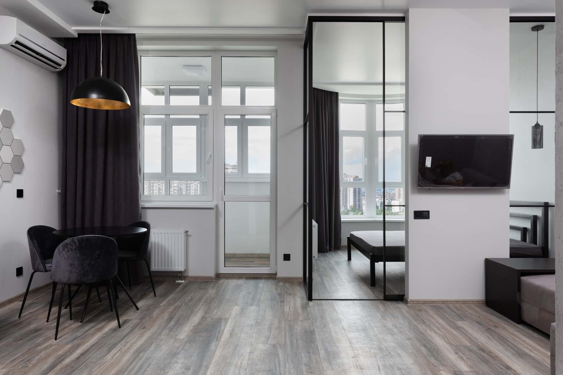 black and white partition curtain