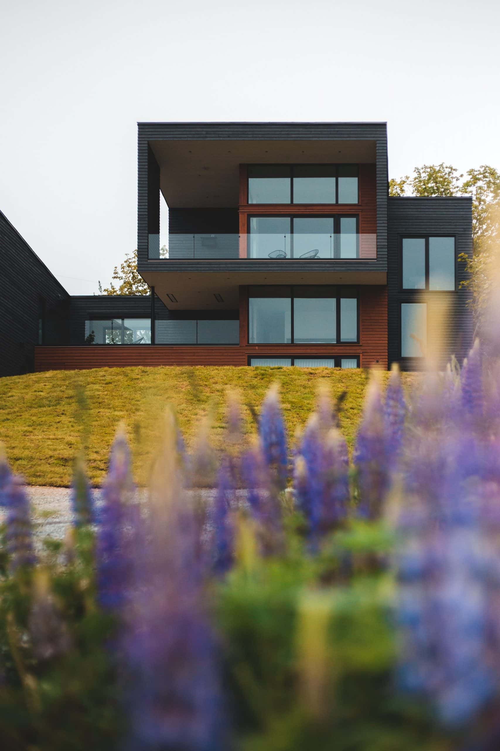 brown and black glass cube house