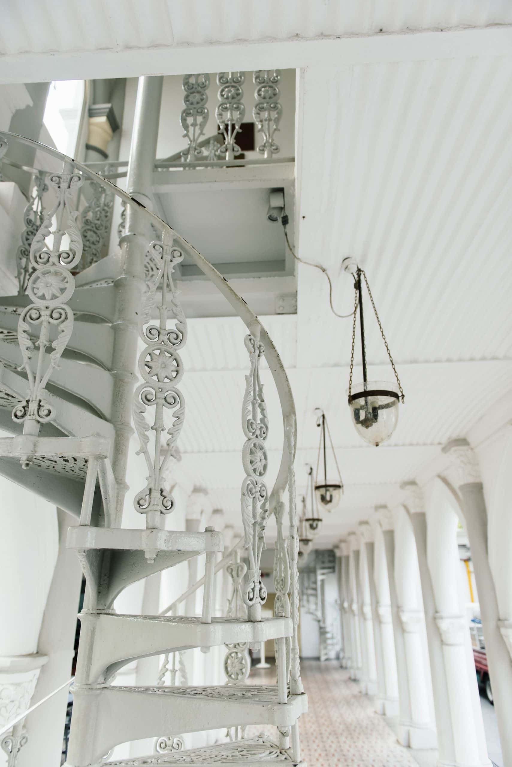 curved white staircase design