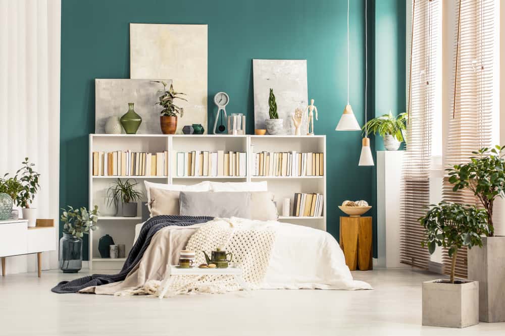 headboard of the bed as library