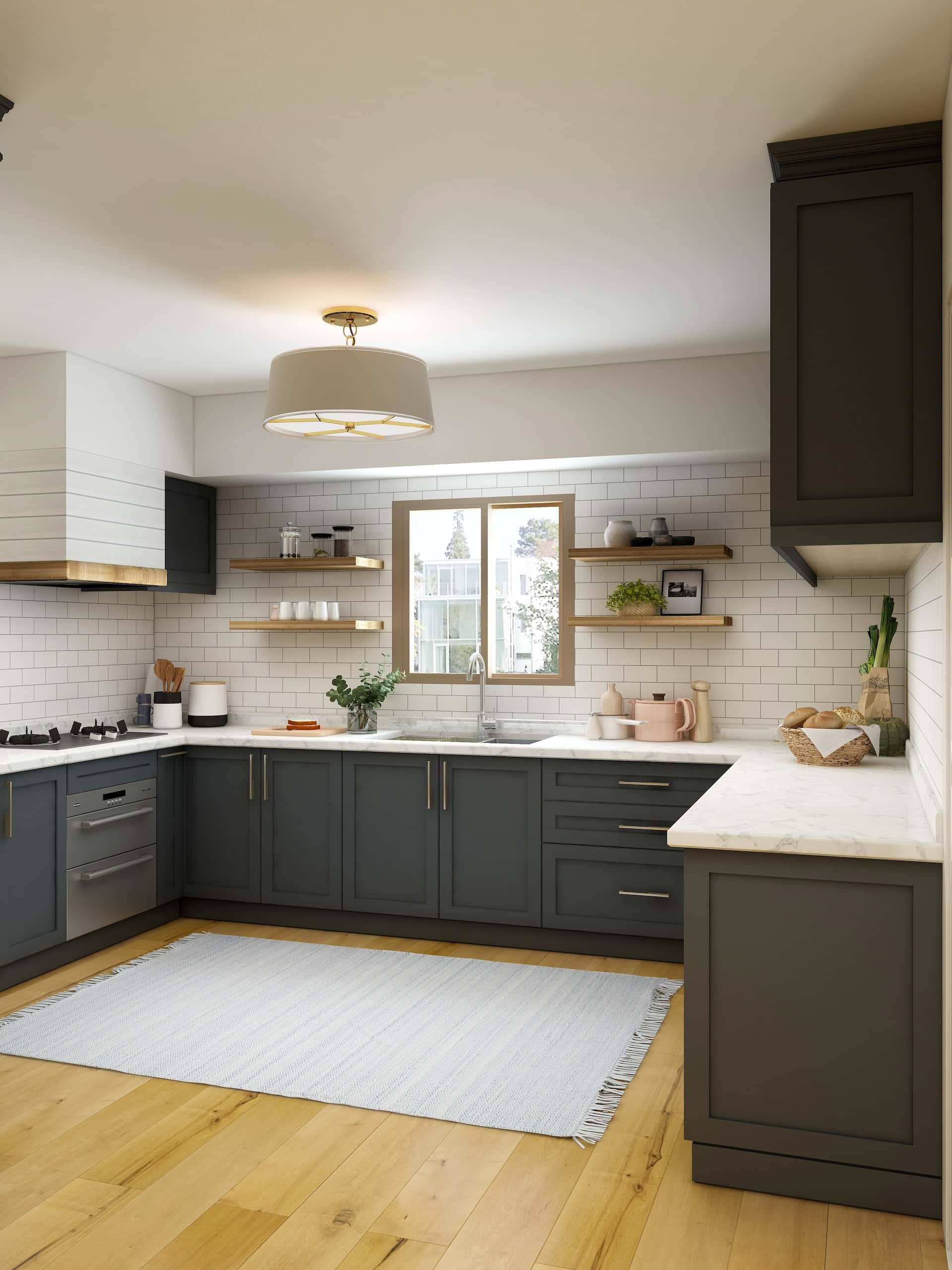 Classic kitchen sink design with marble top and window layout