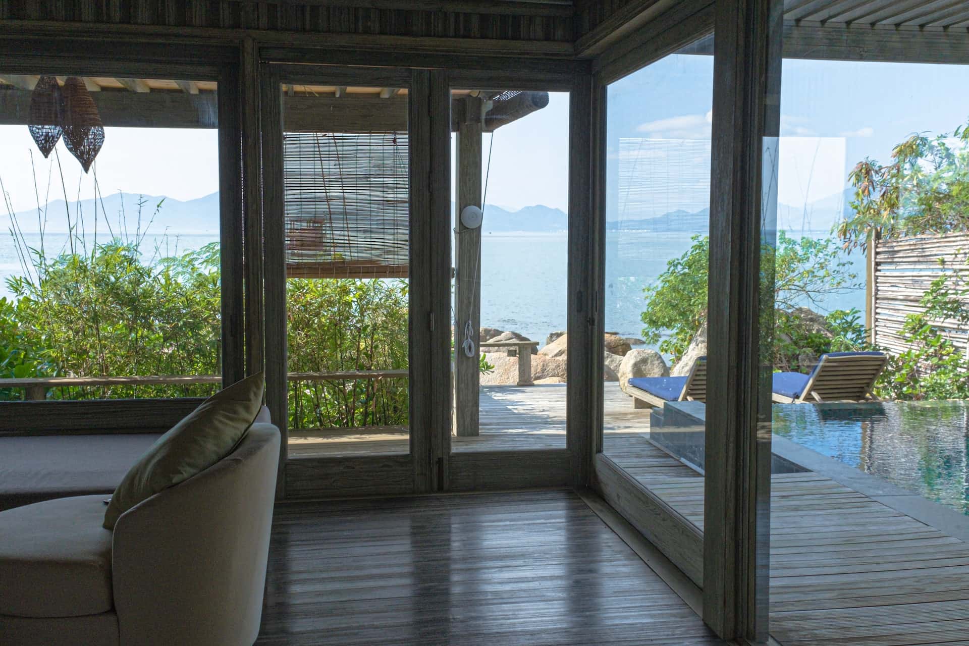 living area with open folding door