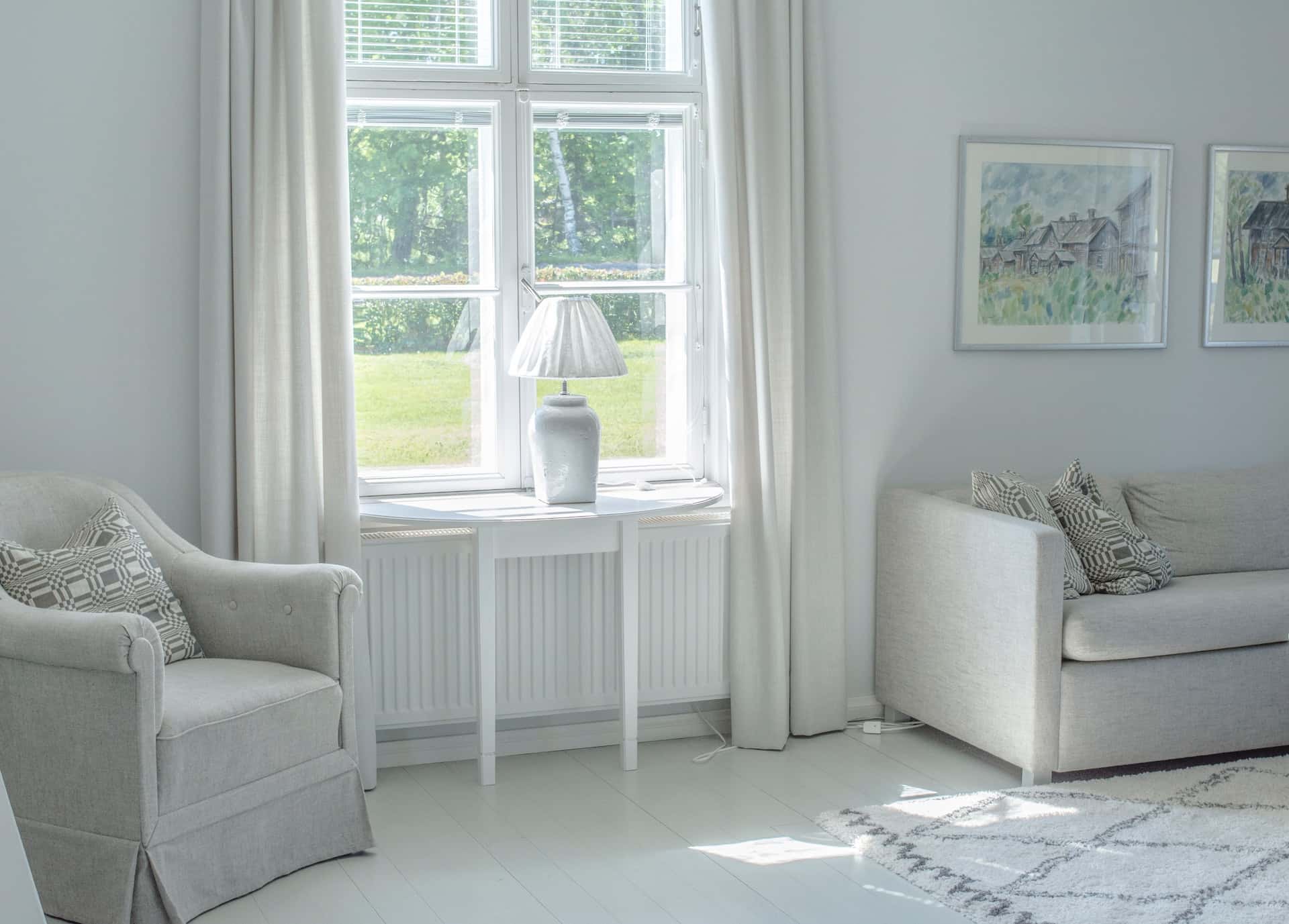 living room glossy white