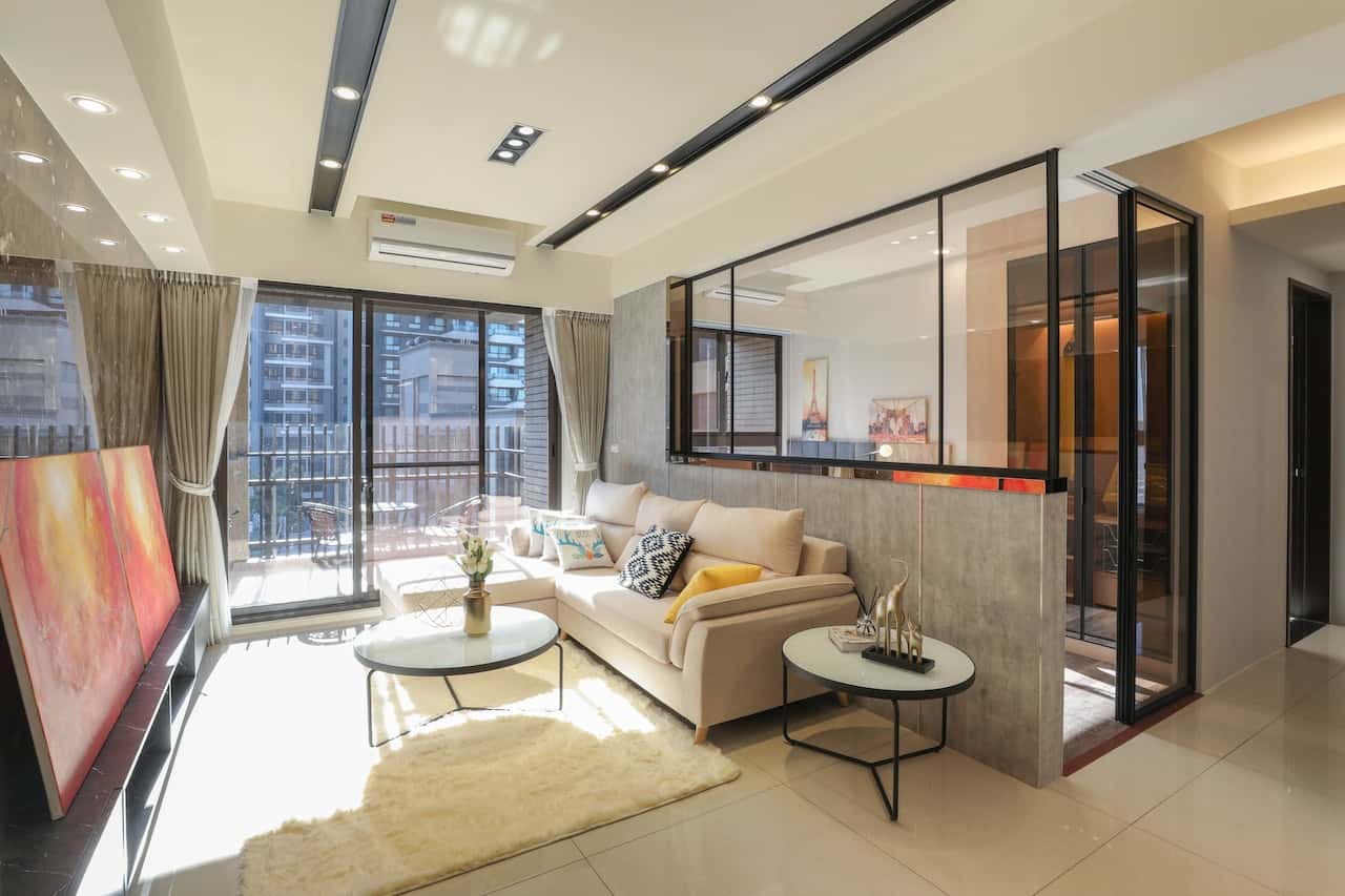 Spacious modern mosquito net door design in luxury apartment