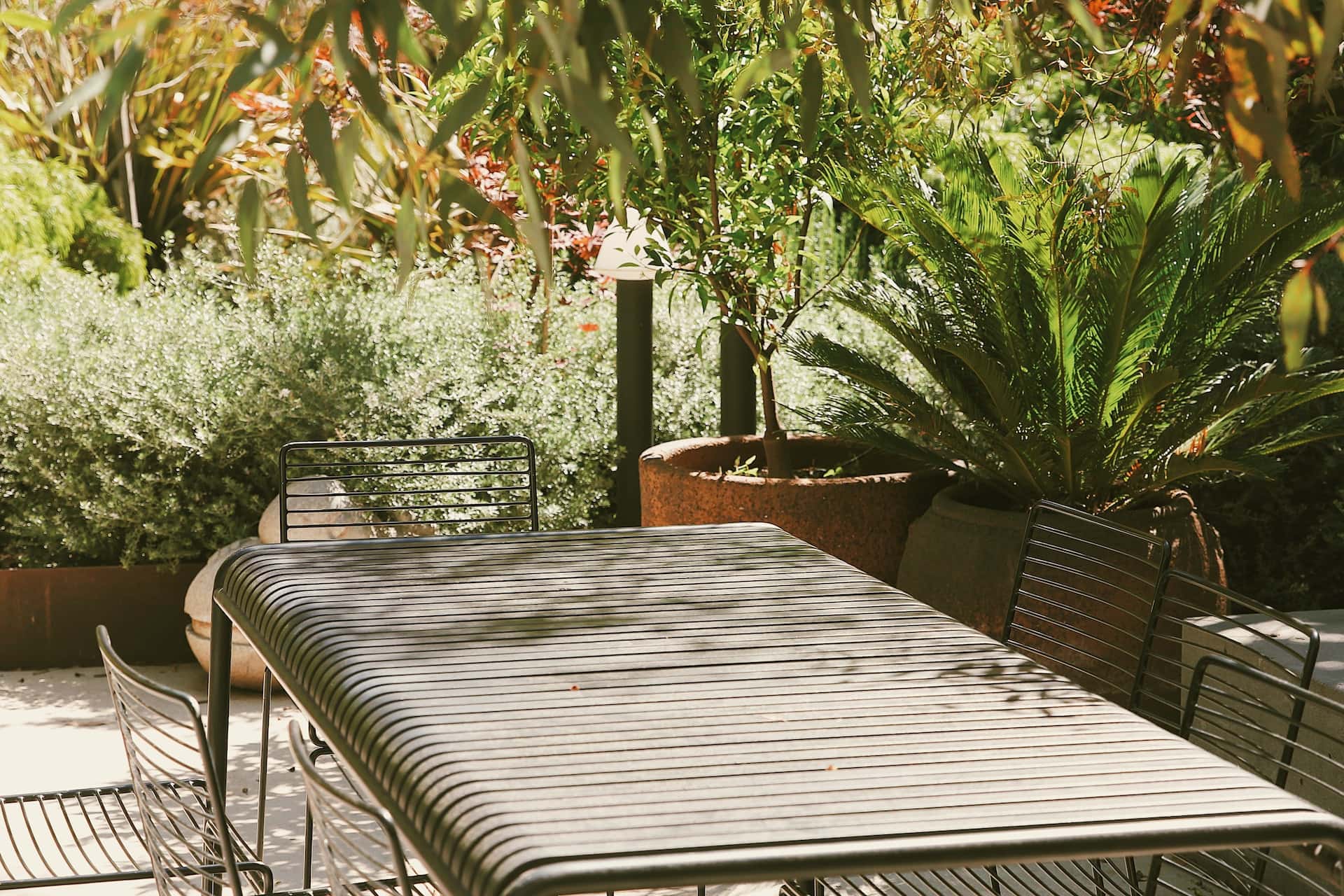 metallic grooved outdoor tabletop