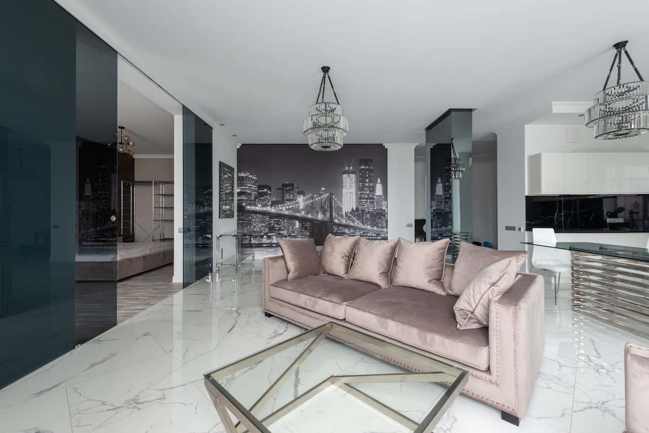 modern mirror panelling on wall
