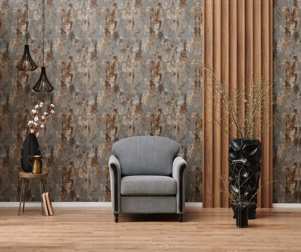 Modern living space with textured wall moulding designs and wooden vertical panels