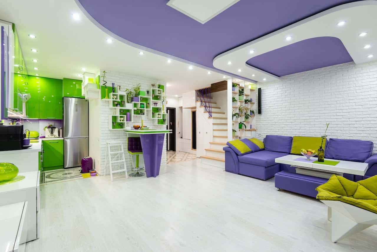purple & white false ceiling
