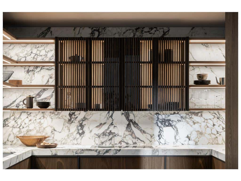 Modular Kitchen Platform Designs light wood and white kitchen, sleek storage.