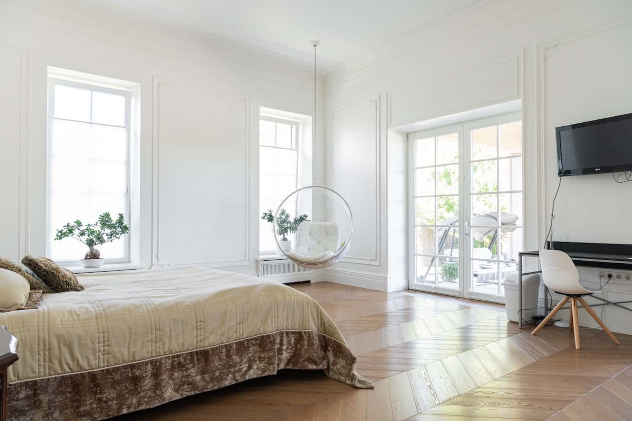 Elegant bedroom screen door designs with natural lighting