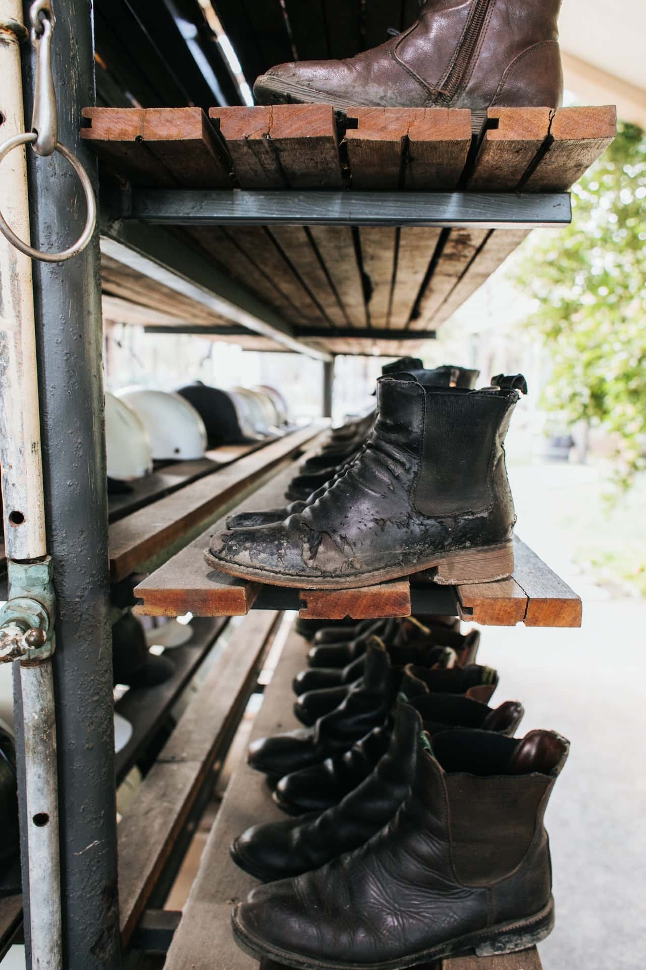 shoe rack wooden planks