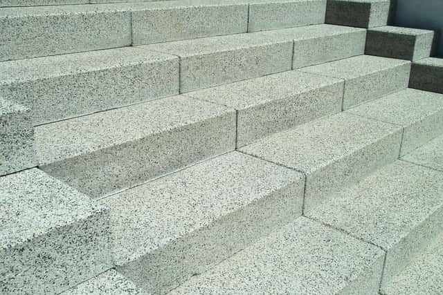 speckled granite block stairs