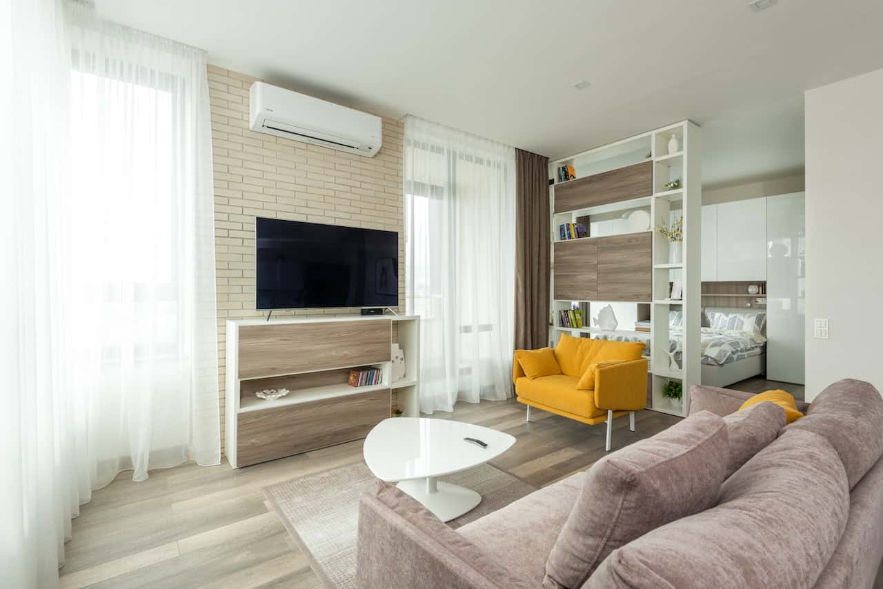 studio apartment with storage units