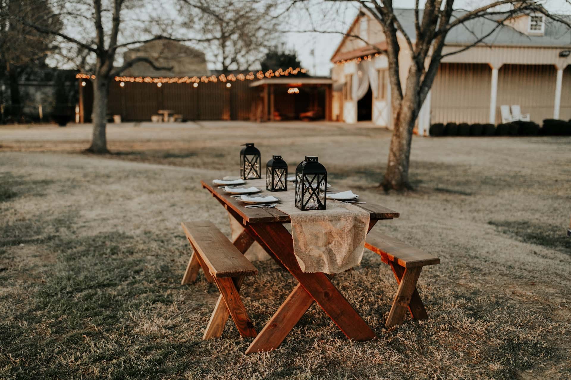 traditional wooden table with bench seating